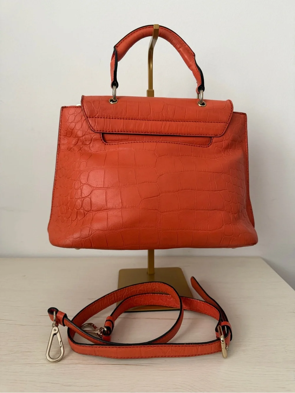 MCM Orange Croc-Embossed Top-Handle Satchel